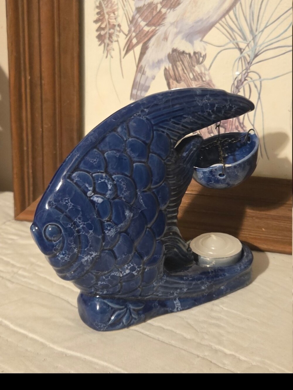 Fish ceramic wax melter hone accent blue decor boho beach